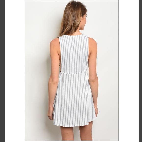 Sexy Gray Striped Mini Dress - Picture 3 of 8